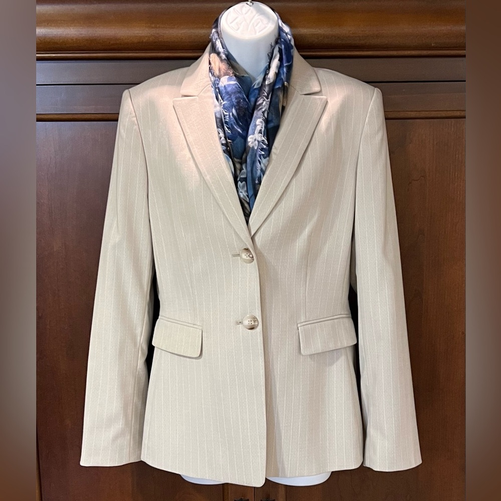 Alex Marie size 6 Khaki Stone Beige pinstripe suit separate blazer jacket coat